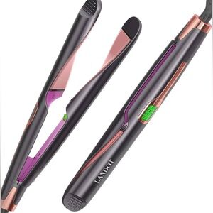 LANDOT Hair Straightener and Curler 2 in 1, Twist Straightening Curling Iron